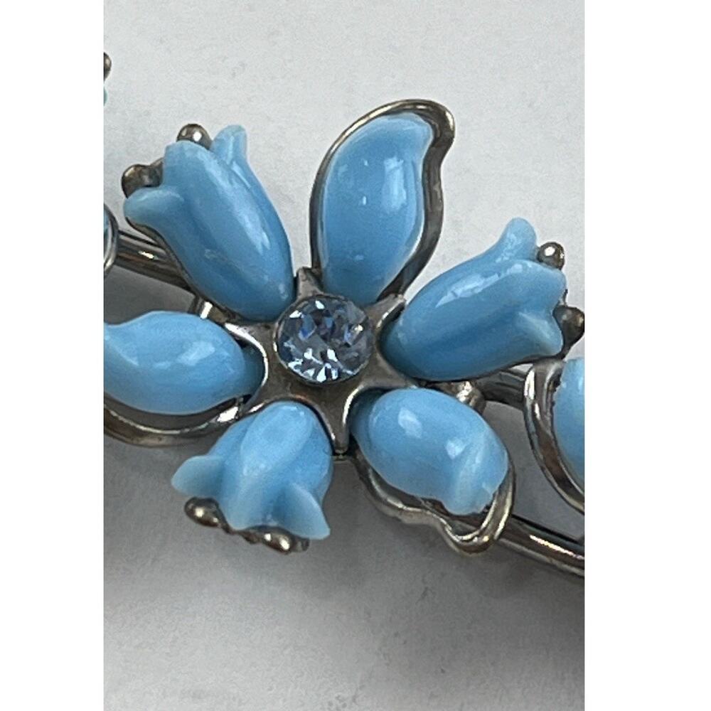 Vintge Silver Tone Blue Flower Lucite Acrylic Rhinestone Necklace Riveted Coro ? - Picture 7 of 16